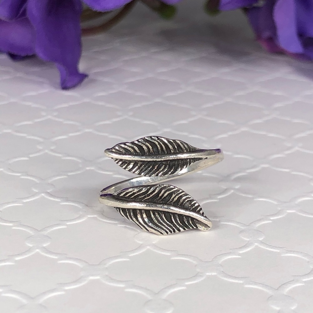 Sterling Silver Feather Ring Adjustable - image 1